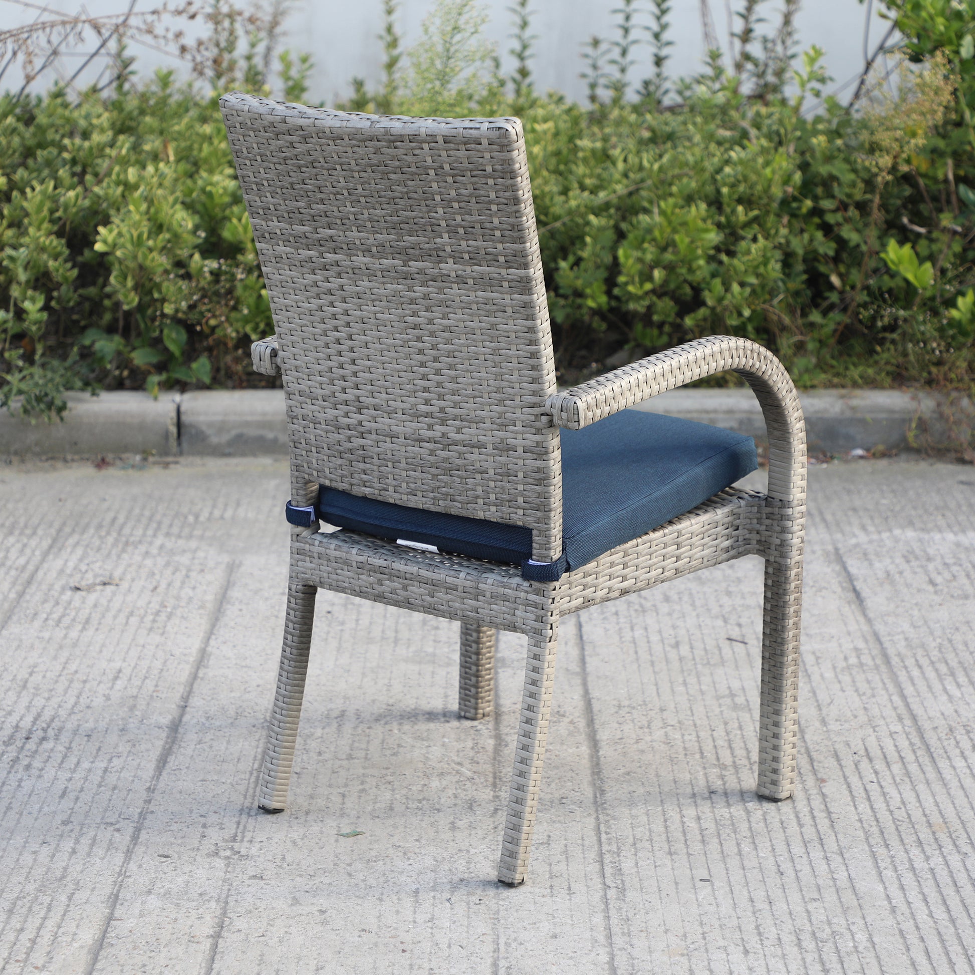 Balcones Outdoor Wicker Dining Chairs With Cushions, Set Of 8, Gray Navy Gray Aluminium Wicker