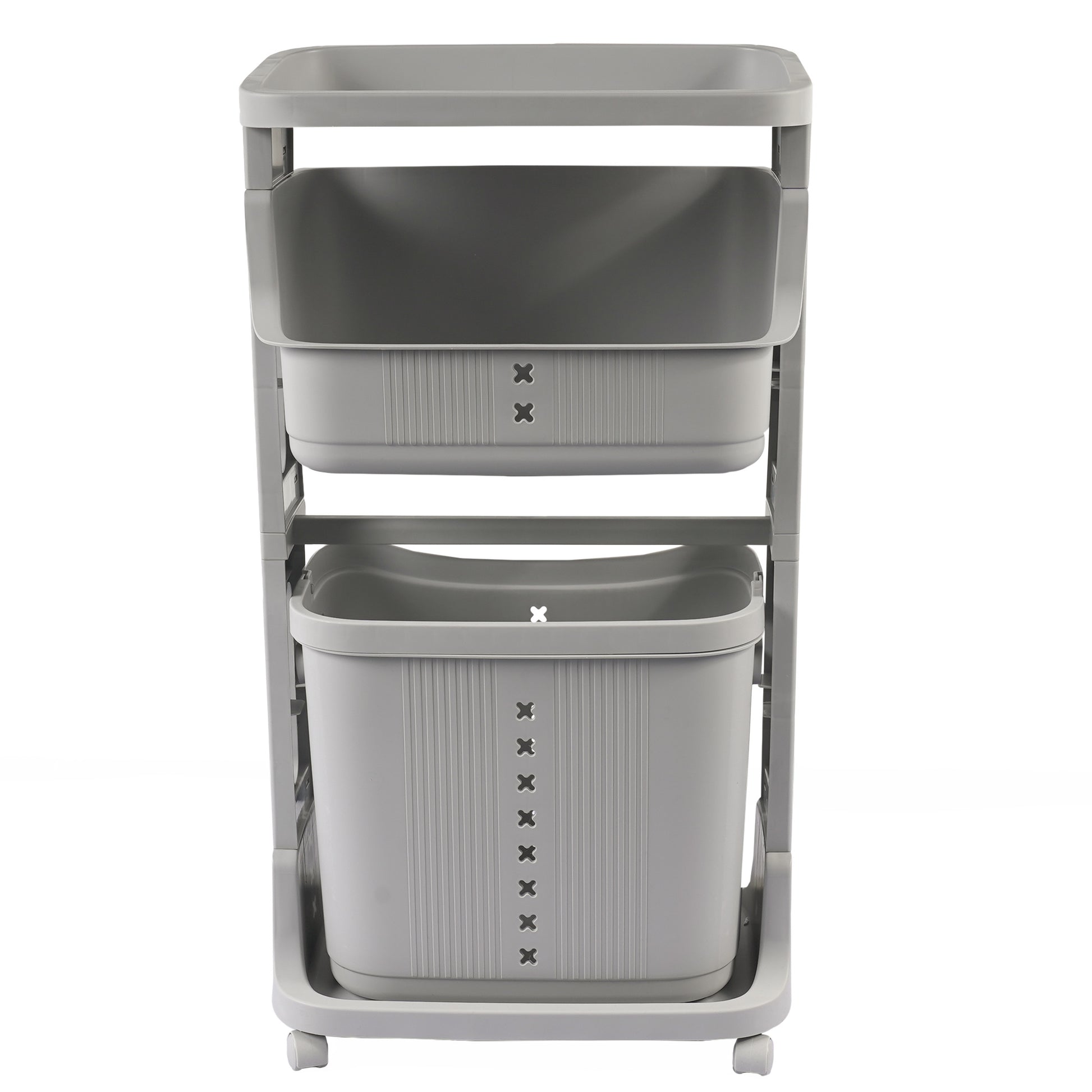 Laundry Basket Plastic Hamper 2 Tier Storage Sorter Hampers With Wheels For Kitchen Bedroom Bathroom Free Standing Storage Baskets Gray Gray Plastic