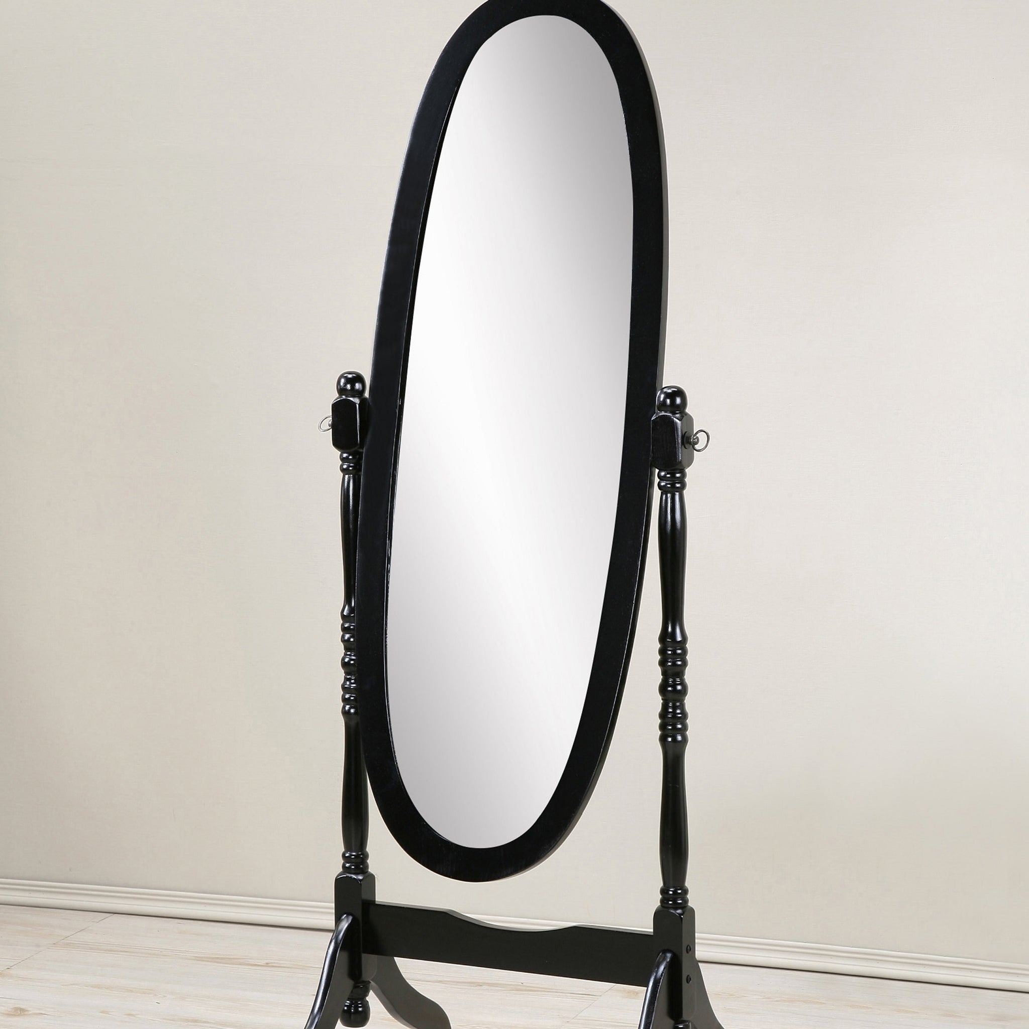 Traditional Queen Anna Style Wood Floor Cheval Mirror, Black Finish Black Wood