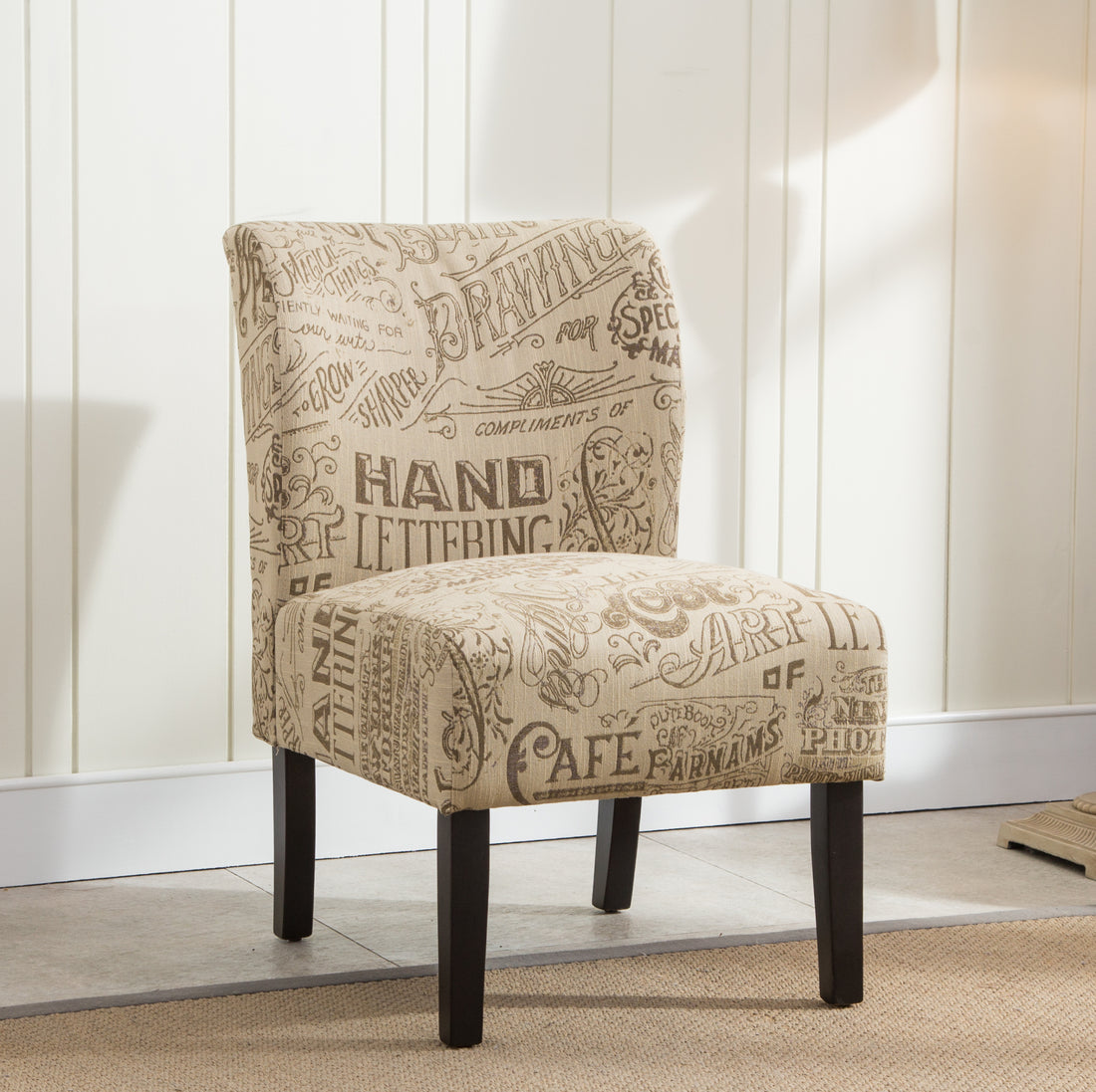 Capa Chalkboard Light Print Fabric Armless Contemporary Accent Chair Multicolor Polyester Blend