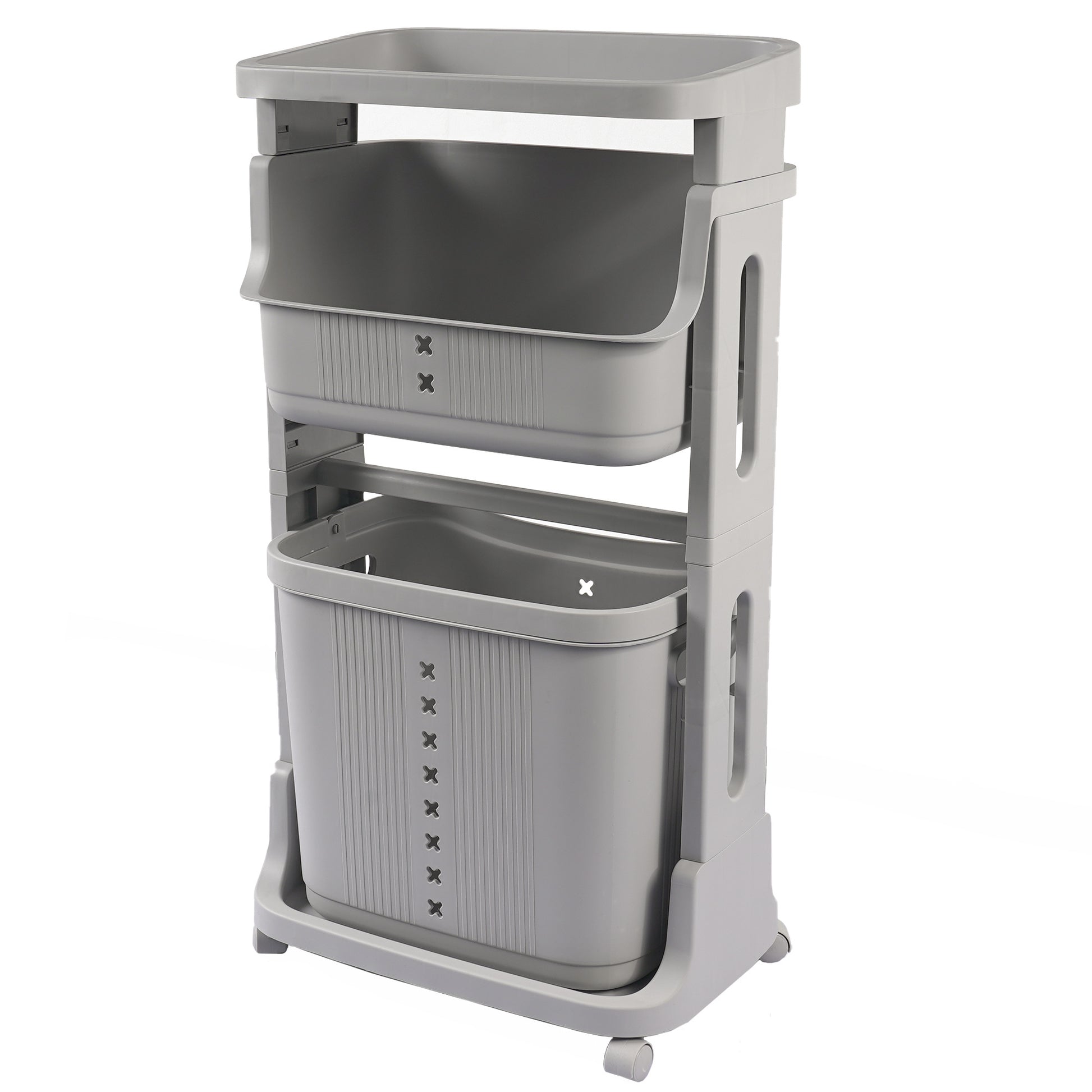 Laundry Basket Plastic Hamper 2 Tier Storage Sorter Hampers With Wheels For Kitchen Bedroom Bathroom Free Standing Storage Baskets Gray Gray Plastic