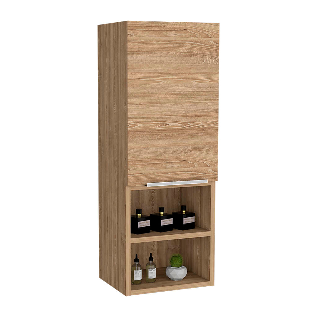 Medicine Single Door Cabinet 32" H, Two Interior Shelves, Two External Shelves, Light Oak Beige Particle Board Particle Board