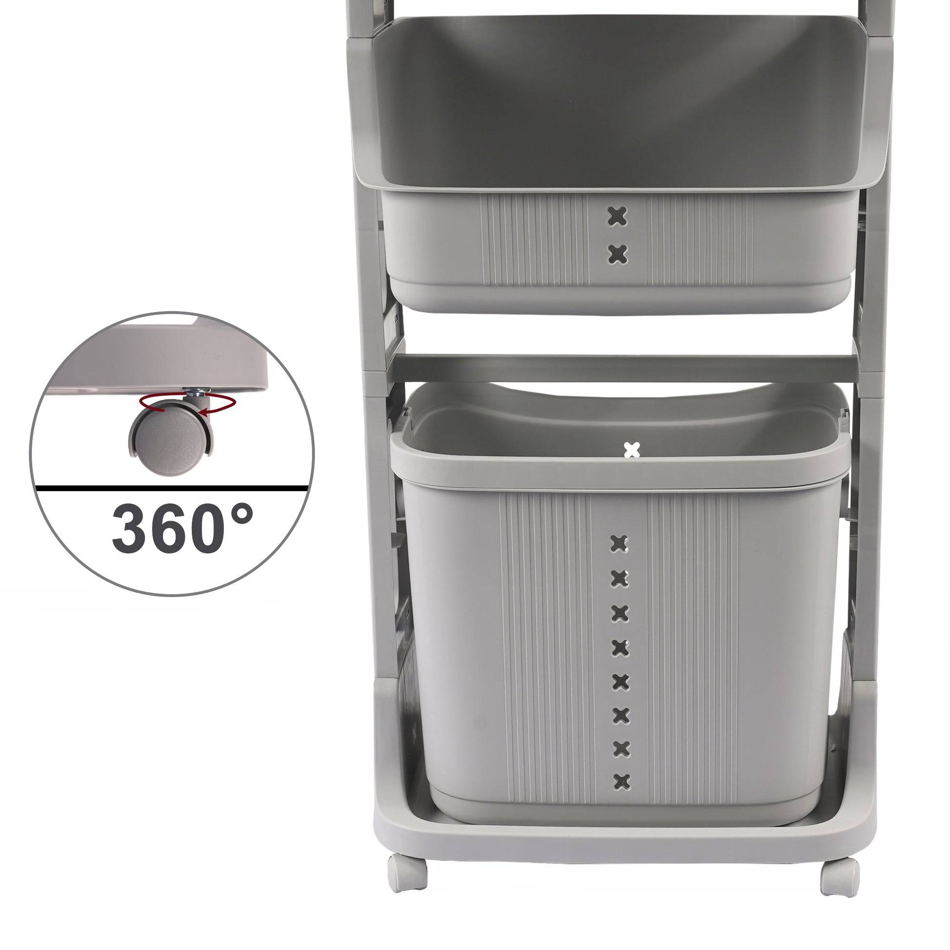 Laundry Basket Plastic Hamper 2 Tier Storage Sorter Hampers With Wheels For Kitchen Bedroom Bathroom Free Standing Storage Baskets Gray Gray Plastic