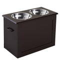 Pawhut Raised Pet Feeding Storage Station With 2 Stainless Steel Bowls Base For Large Dogs And Other Large Pets, Dark Brown Brown Steel