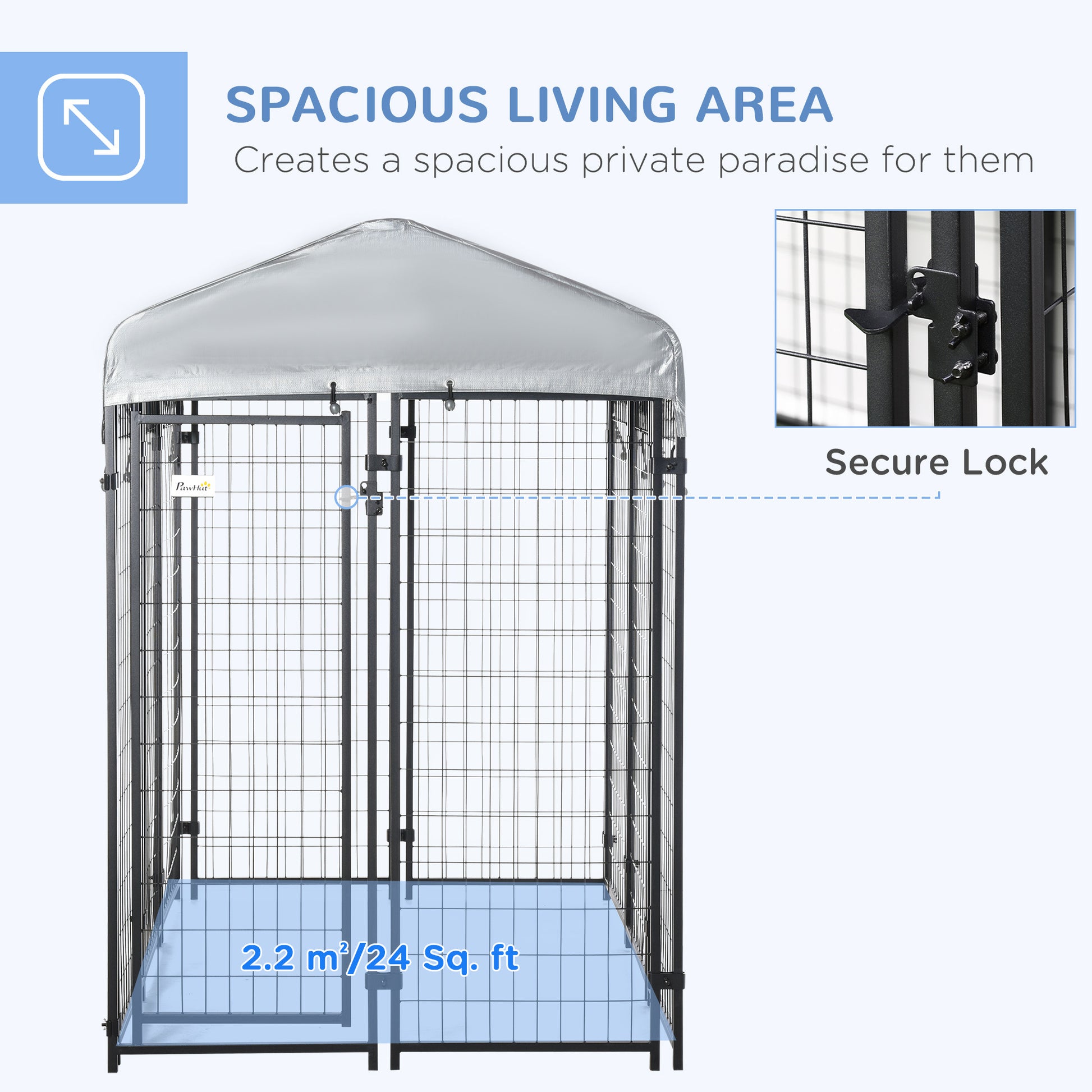 Pawhut 6' X 4' X 6' Dog Playpen Outdoor, Dog Kennel Dog Exercise Pen With Lockable Door, Water Resistant Canopy, For Medium And Large Dogs Black Steel