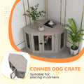 Pawhut Corner Dog Crate Furniture, End Table Dog Kennel Furniture With Cushion, Pet Crate For Medium Sized Dog Indoor Use, Walnut Brown Brown Steel