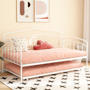 Fox Twin Daybed With Twin Trundle, White Box Spring Not Required Twin White Metal Bedroom Daybeds Metal