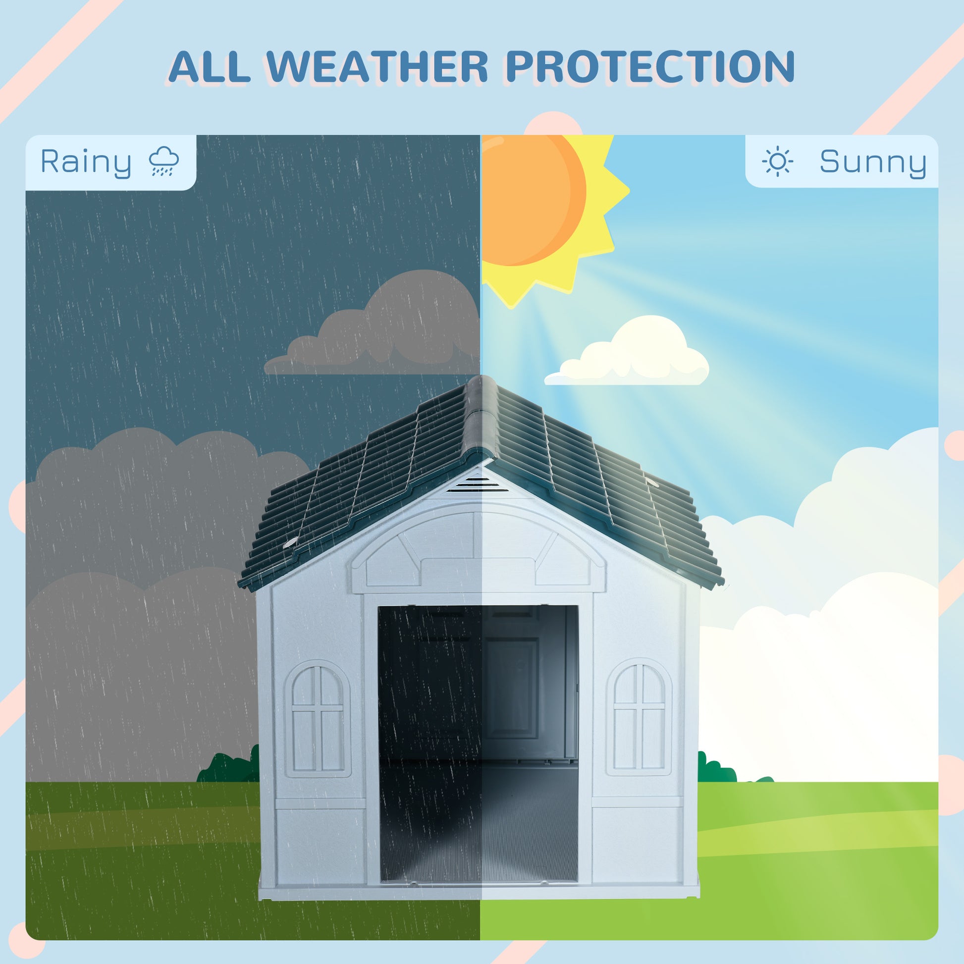 Pawhut Plastic Dog House, Water Resistant Puppy Shelter Indoor Outdoor With Door, Easy To Assemble, For Medium And Small Dogs, Blue Blue Polypropylene
