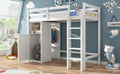 Twin Loft Bed With Wardrobe, Storage Shelves And Ladder, White Twin White Solid Wood Mdf