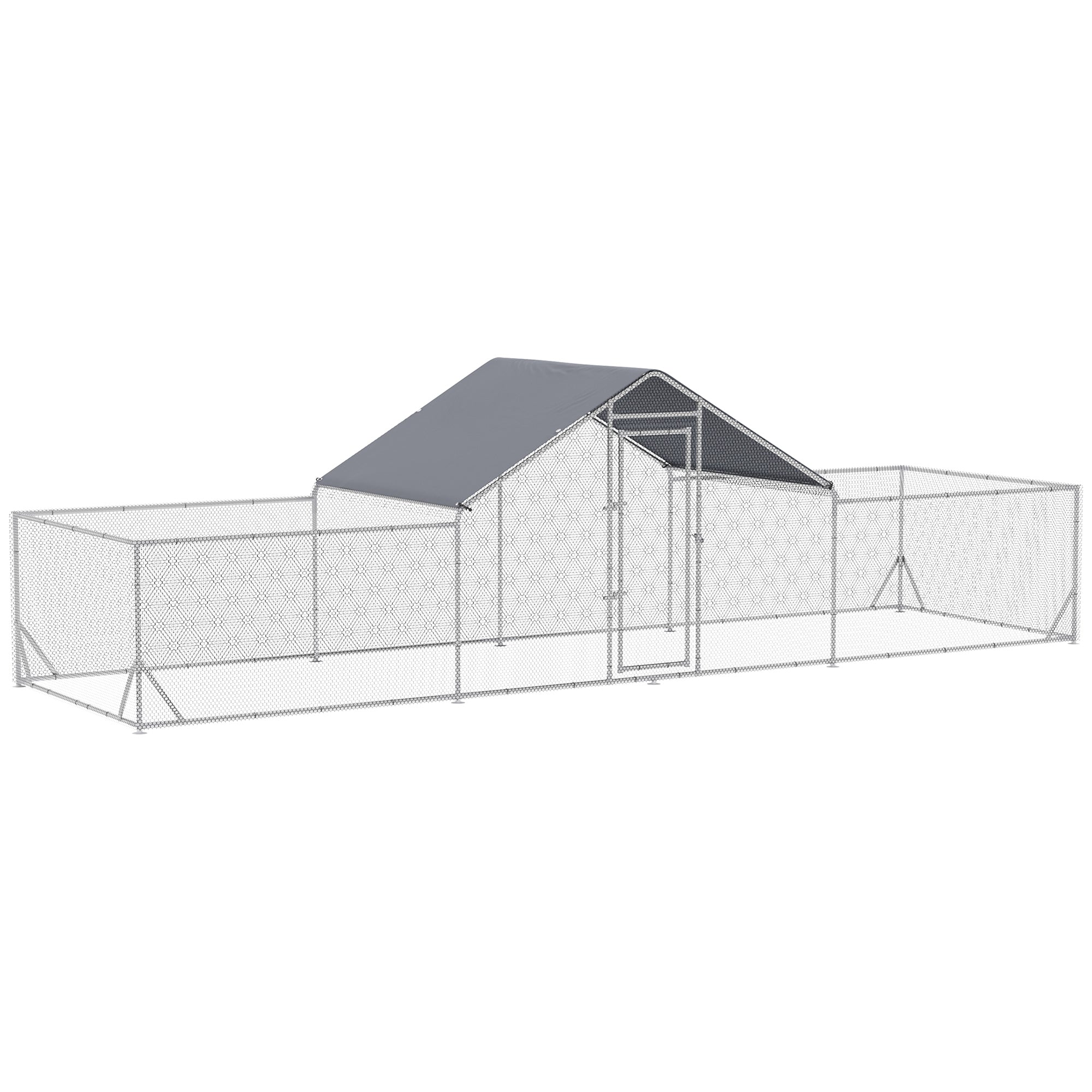 Pawhut Large Metal Chicken Coop Chicken Run For Chicken, Ducks And Rabbits With Waterproof And Anti Uv Cover, Walk In Poultry Cage Hen House For Outdoor And Yard Farm Use, 23' X 6.6' X 6.4' Silver