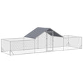 Pawhut Large Metal Chicken Coop Chicken Run For Chicken, Ducks And Rabbits With Waterproof And Anti Uv Cover, Walk In Poultry Cage Hen House For Outdoor And Yard Farm Use, 23' X 6.6' X 6.4' Silver