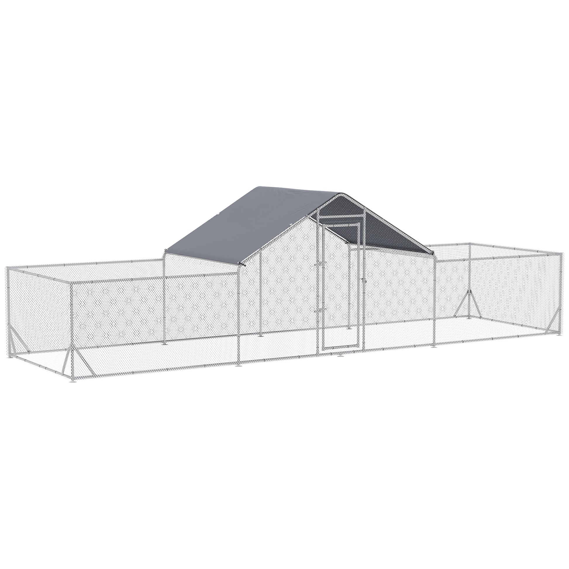 Pawhut Large Metal Chicken Coop Chicken Run For Chicken, Ducks And Rabbits With Waterproof And Anti Uv Cover, Walk In Poultry Cage Hen House For Outdoor And Yard Farm Use, 23' X 6.6' X 6.4' Silver