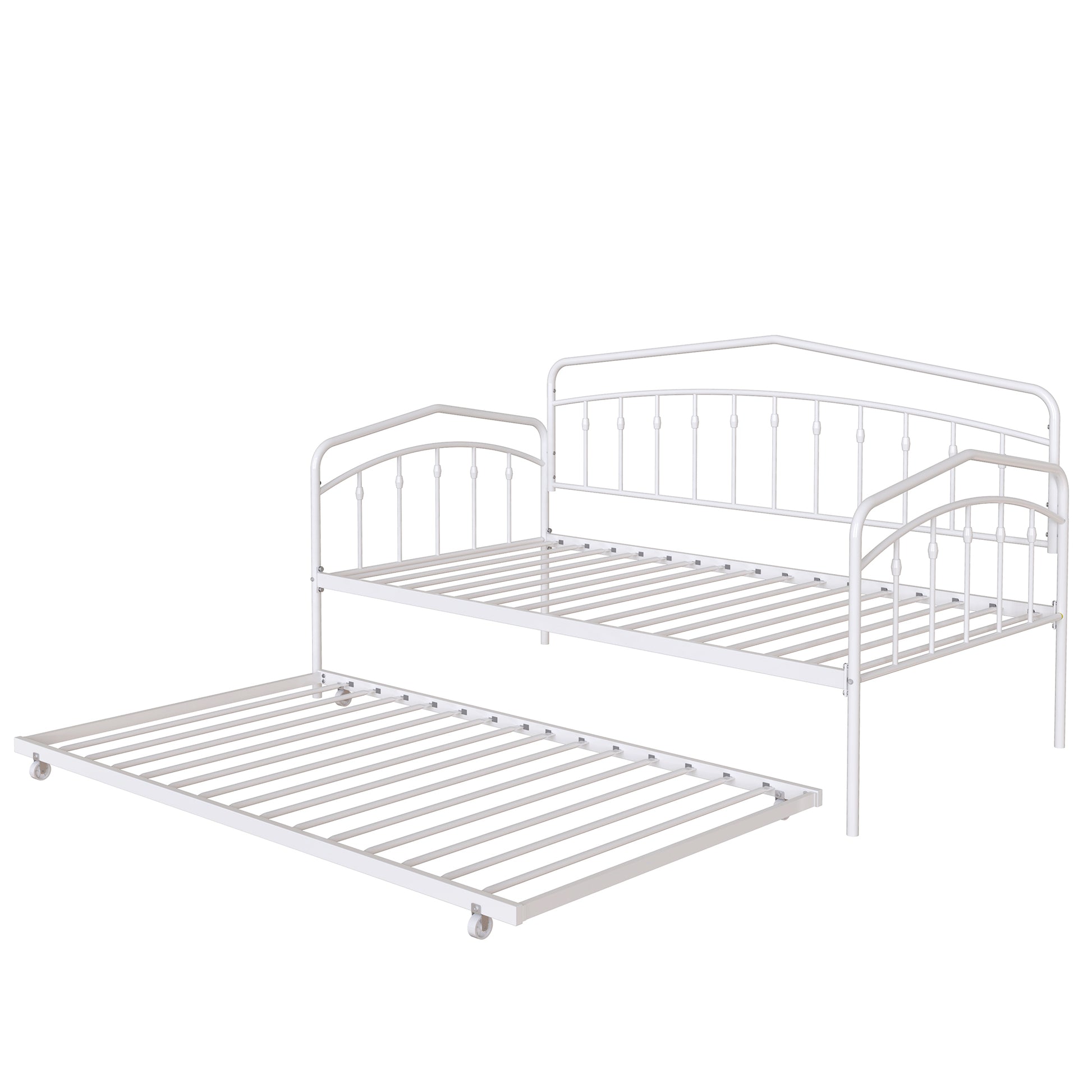 Fox Twin Daybed With Twin Trundle, White Box Spring Not Required Twin White Metal Bedroom Daybeds Metal