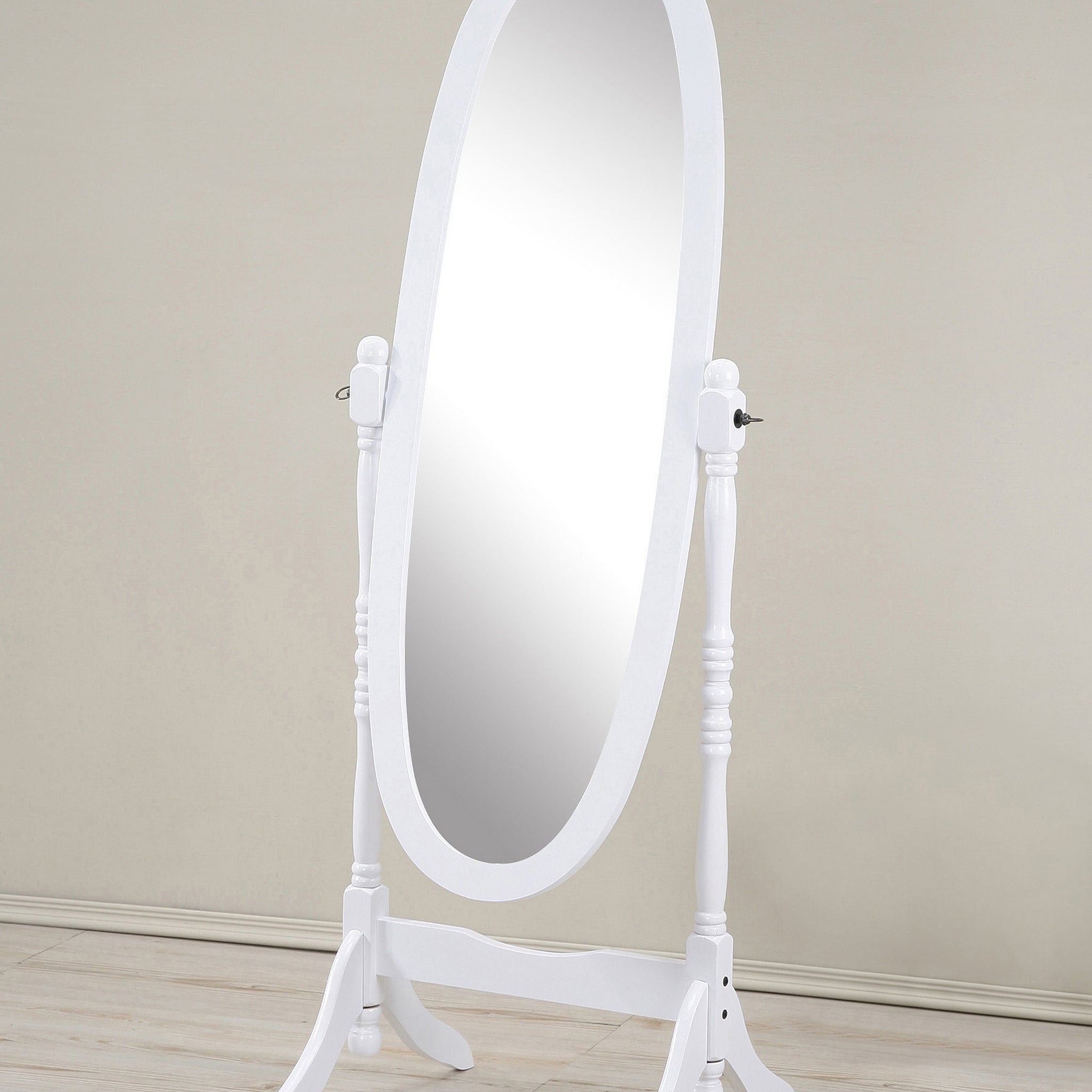 Traditional Queen Anna Style Wood Floor Cheval Mirror, White Finish White Wood