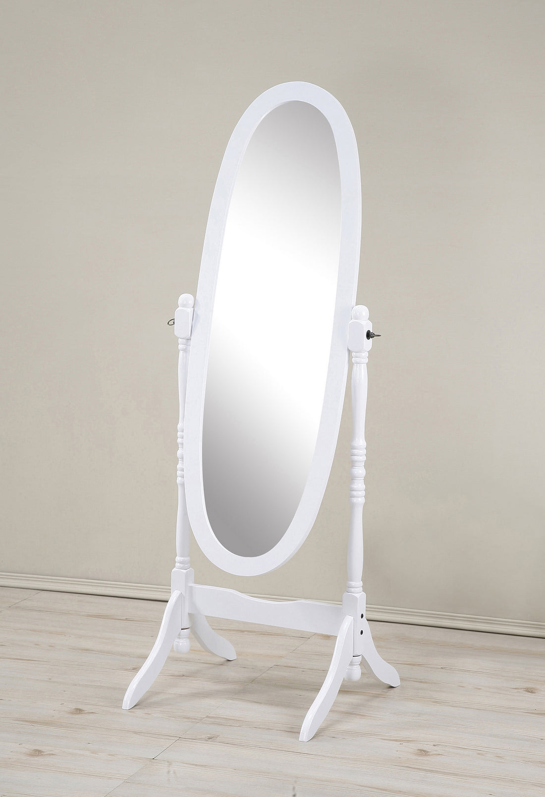 Traditional Queen Anna Style Wood Floor Cheval Mirror, White Finish White Wood