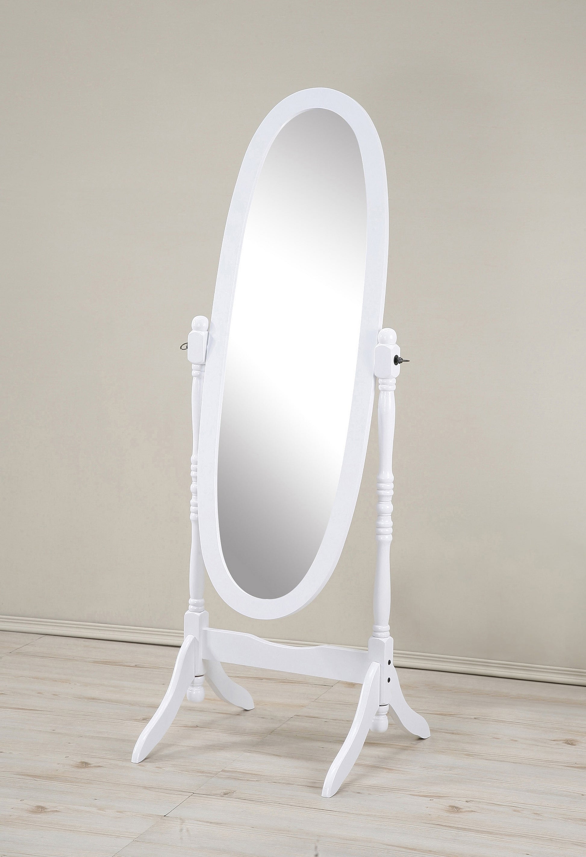 Traditional Queen Anna Style Wood Floor Cheval Mirror, White Finish White Wood