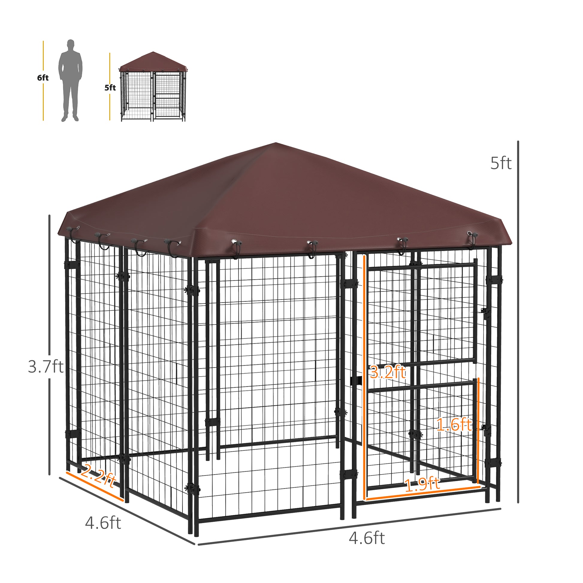 Pawhut 4.6' X 5' Dog Kennel Outdoor With Waterproof Cover, Dog Playpen For Small And Medium Sized Dogs With Two Part Door Design, Brown Brown Steel