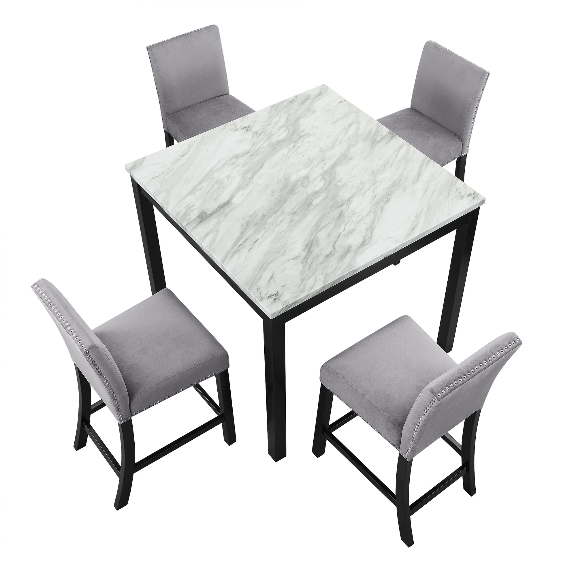 5 Piece Dining Table And Chair Set, Wooden Dining Table And Chair With 4 Chairs For Small Spaces, Modern Square Counter Height Dining Table, Compact Mid Century Modern Home Table And Chair Set, Uphols Black Gray Solid Wood Mdf