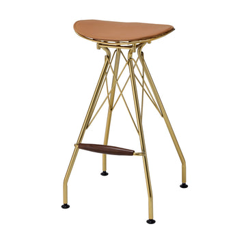 Metal Backless Barstool With Flared Legs And Braces Support, Set Of 2, Gold Gold Fabric Metal