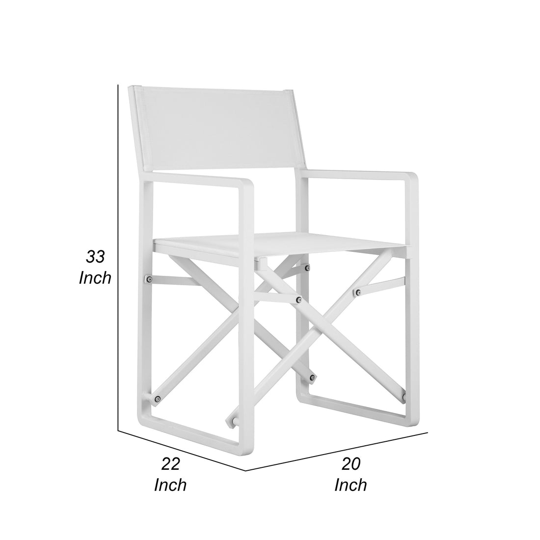 Keli 20 Inch Outdoor Armchair, Crisp White Finish, Foldable, Set Of 2 White Aluminum