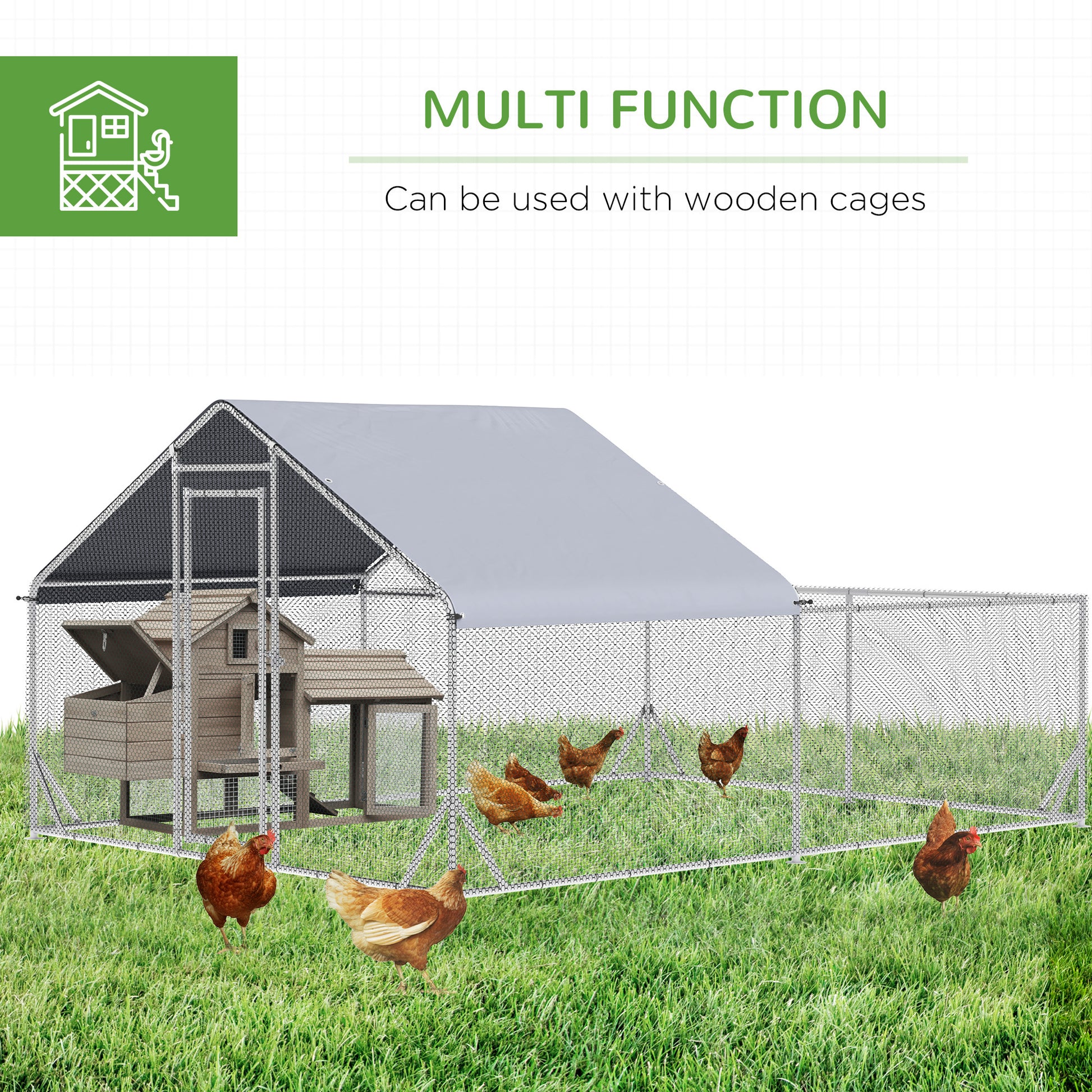 Pawhut Large Chicken Coop Metal Chicken Run For Chickens With Waterproof And Anti Uv Cover, Spire Shaped Walk In Fence Cage Hen House For Outdoor And Yard Farm Use, 1" Dia, 9.8' X 13.1' X 6.4' Silver Steel