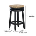 Wooden Counter Stool With Round Rattan Padded Seat, Black And Brown Black White Wood Fabric