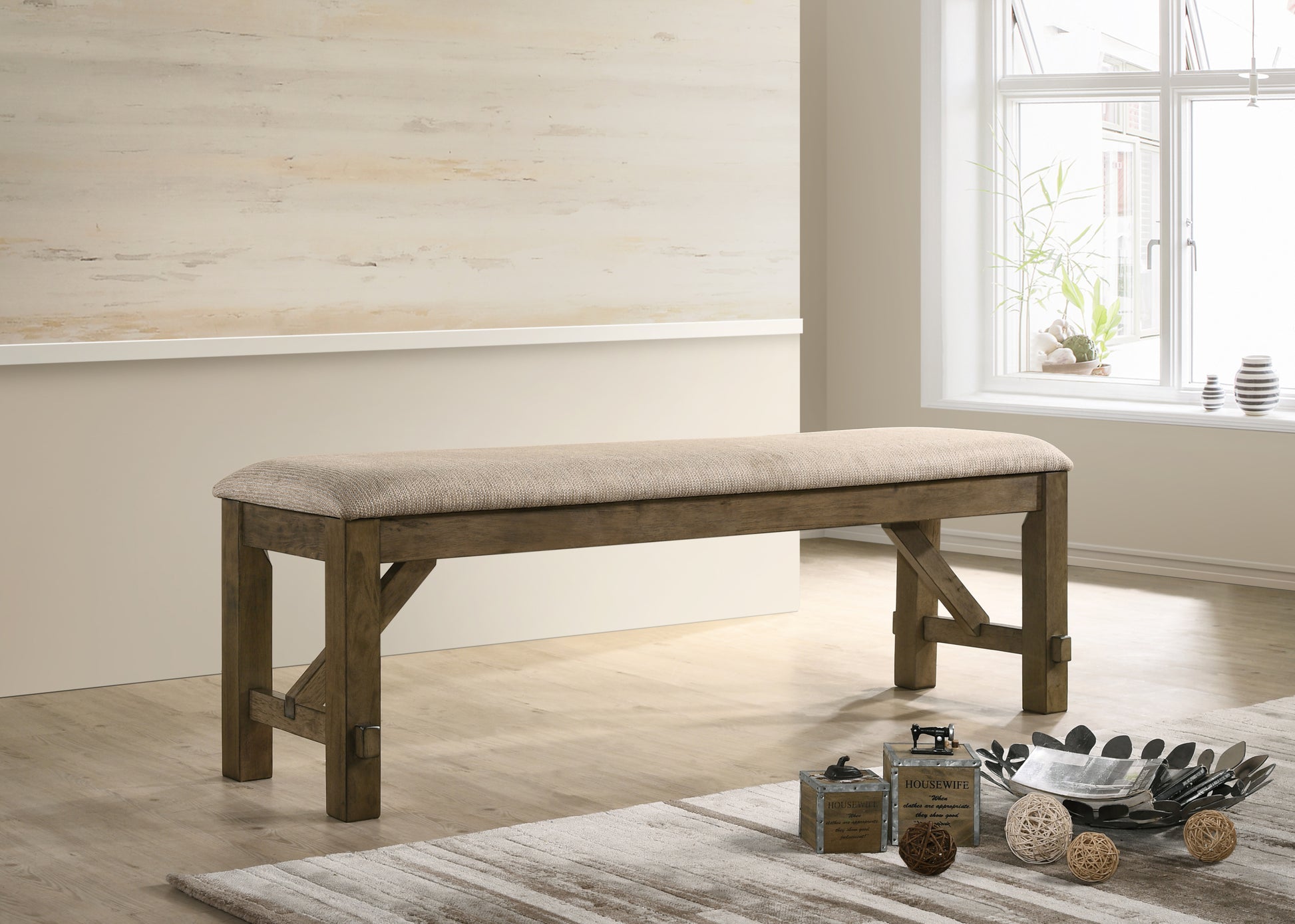 Raven Wood Fabric Upholstered Dining Bench Brown Wood Fabric