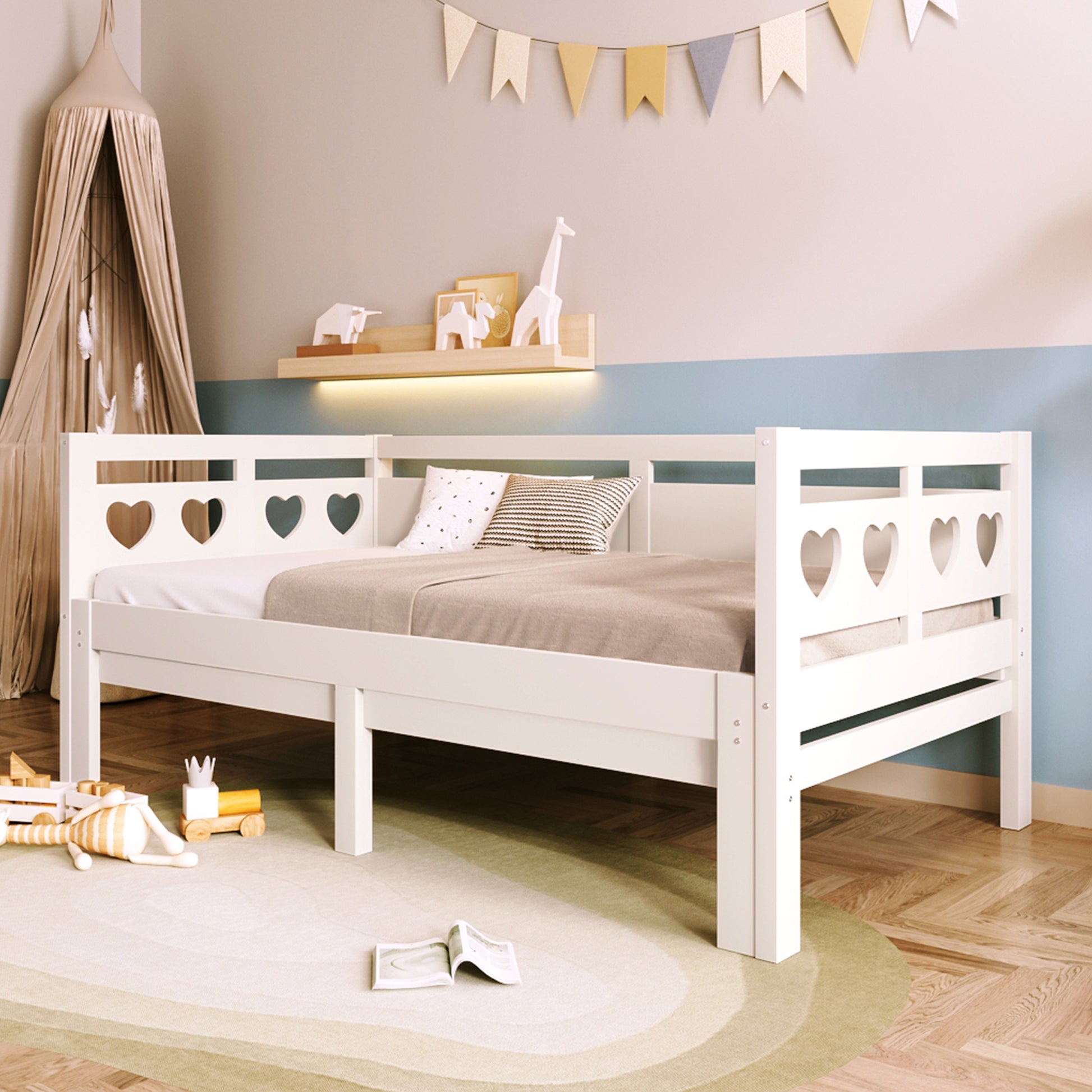 Twin Extending Daybed With Trundle, Wooden Daybed, White Twin White Solid Wood Mdf