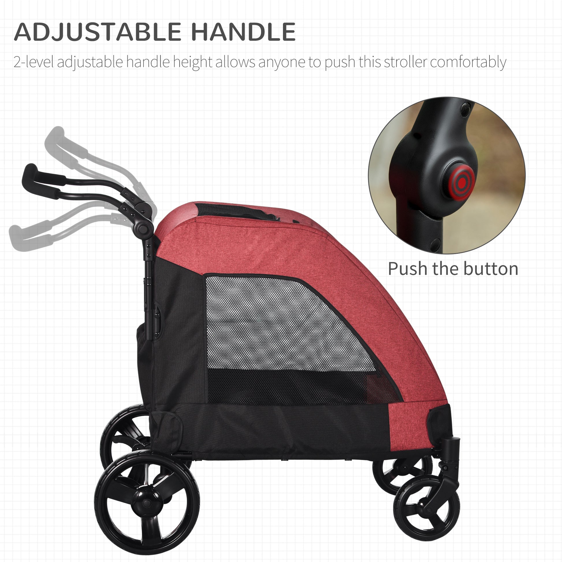 Pawhut Pet Stroller Universal Wheel With Storage Basket Ventilated Foldable Oxford Fabric For Medium Size Dogs, Red Red Iron