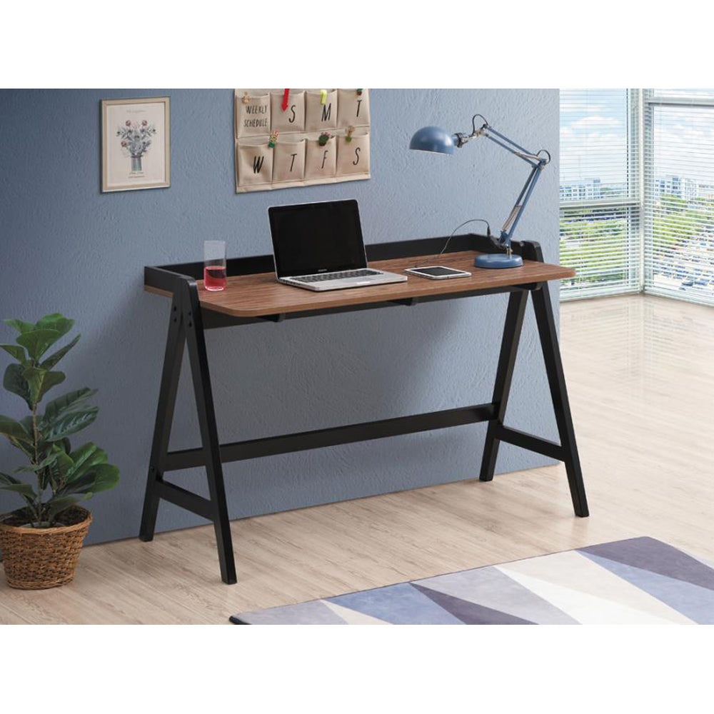 Writing Desk With Usb Ports In Walnut And Black Walnut Black Writting Desk Rectangular Rubber Wood