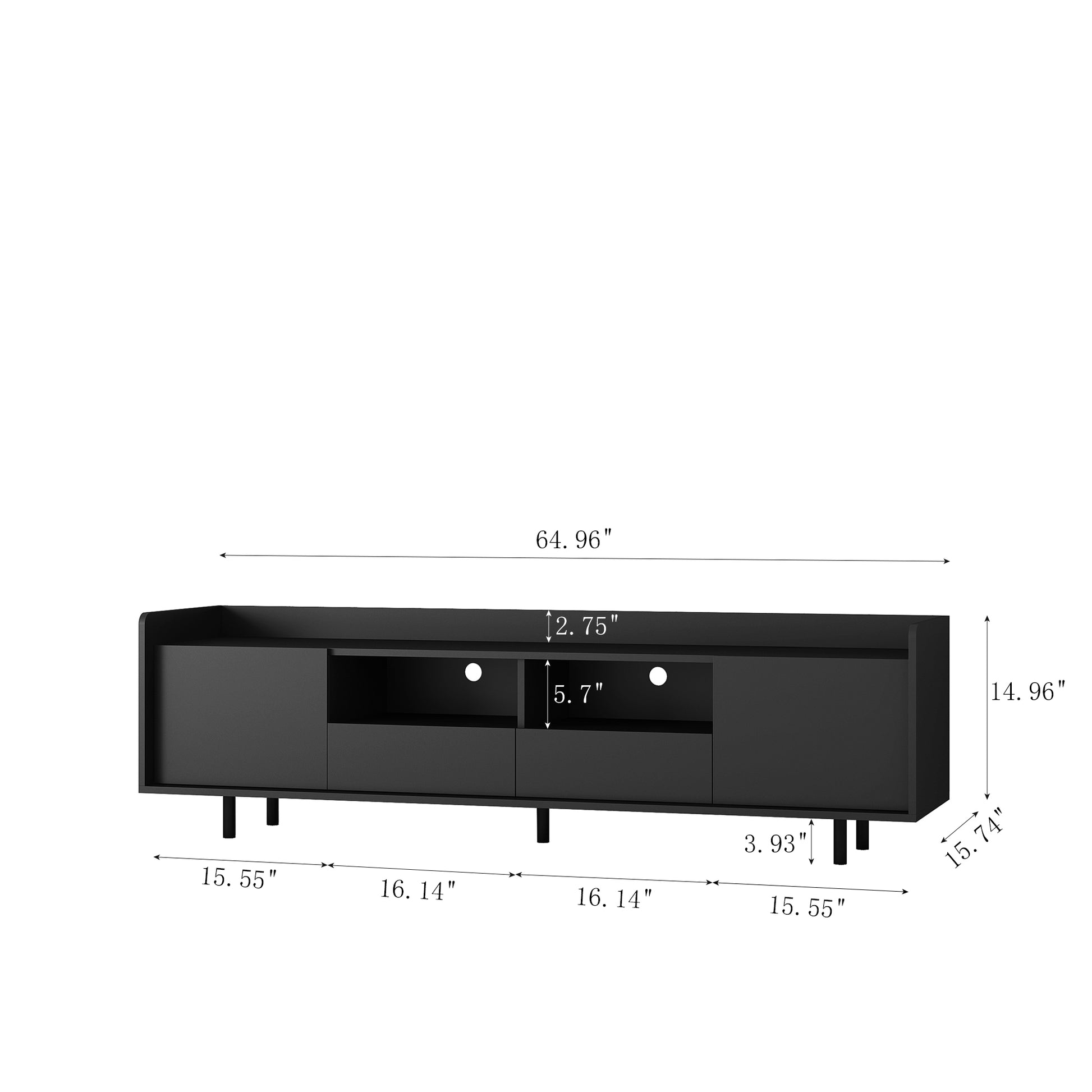 High Gloss Tv Stand With Led Light For Tvs Up To 70 Inche, Modern Home Entertainment Center With Open Shelves And Drawers, Media Console Tv Stand For Living Room Black 70 79 Inches Mdf