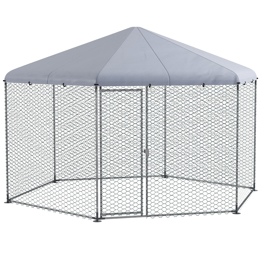 Pawhut Large Metal Chicken Coop Chicken Run For Chicken, Ducks And Rabbits With Waterproof And Anti Uv Cover, Walk In Poultry Cage Hen House For Outdoor And Yard Farm Use, 13' X 11.4' X 8.6' Silver Steel