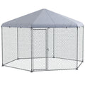 Pawhut Large Metal Chicken Coop Chicken Run For Chicken, Ducks And Rabbits With Waterproof And Anti Uv Cover, Walk In Poultry Cage Hen House For Outdoor And Yard Farm Use, 13' X 11.4' X 8.6' Silver Steel