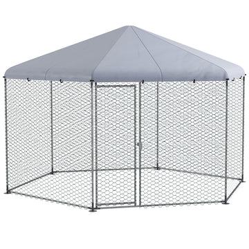 Pawhut Large Metal Chicken Coop Chicken Run For Chicken, Ducks And Rabbits With Waterproof And Anti Uv Cover, Walk In Poultry Cage Hen House For Outdoor And Yard Farm Use, 13' X 11.4' X 8.6' Silver Steel