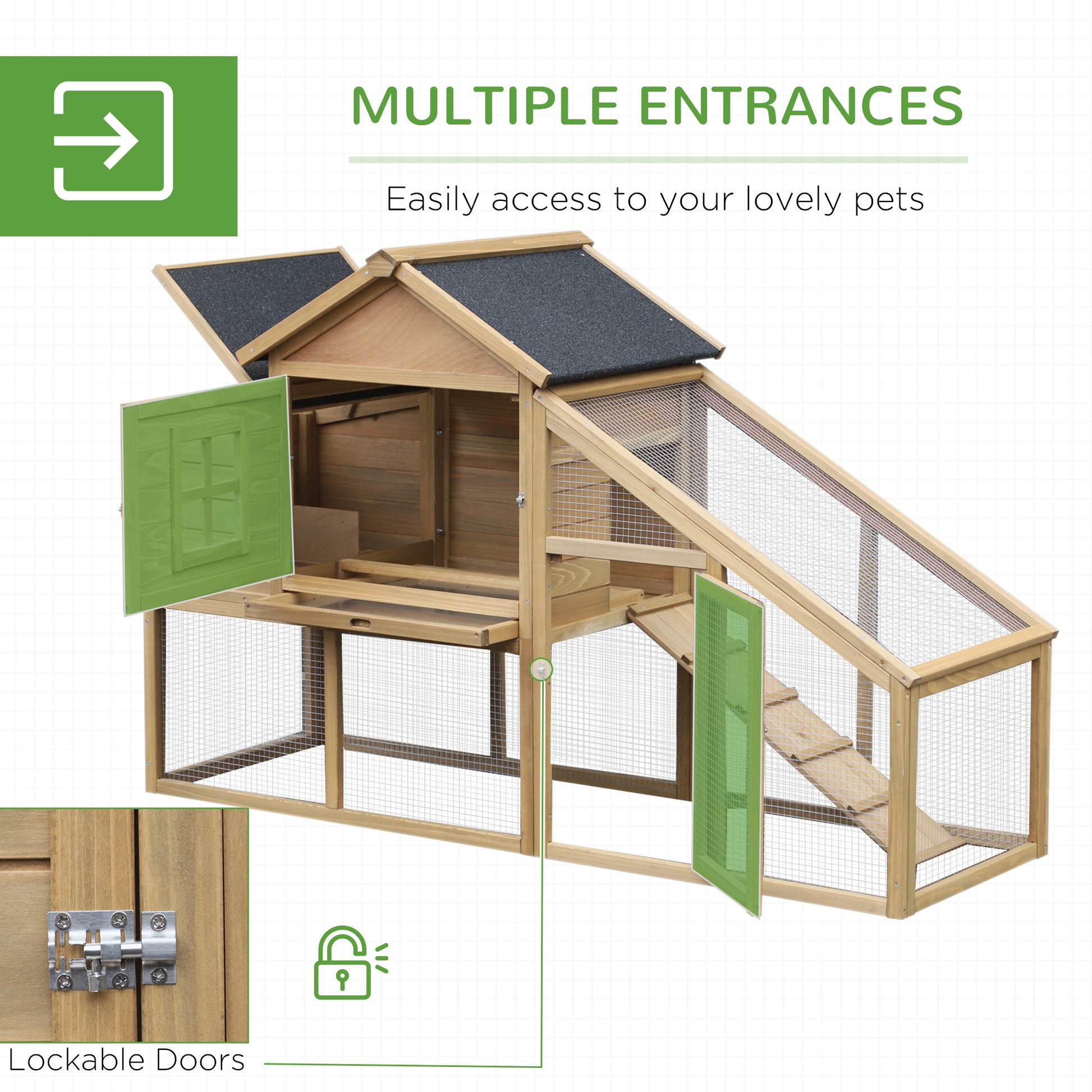 Pawhut 69" Wooden Chicken Coop, Poultry Cage Hen House With Connecting Ramp, Removable Tray, Ventilated Window And Nesting Box, Natural Natural Wood