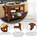 57 Inch Rolling Kitchen Island With Storage,Kitchen Cart With Solid Oak Wood Top,Two Sided Kitchen Island Cart On Wheels ,Wine And Spice Rack, Large Kitchen Cart With 2 Drawers, Walnut Natural Top Walnut American Design Rectangular Kitchen Carts Solid