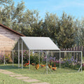 Pawhut Large Metal Chicken Coop Chicken Run For Chicken, Ducks And Rabbits With Waterproof And Anti Uv Cover, Walk In Poultry Cage Hen House For Outdoor And Yard Farm Use, 23' X 6.6' X 6.4' Silver