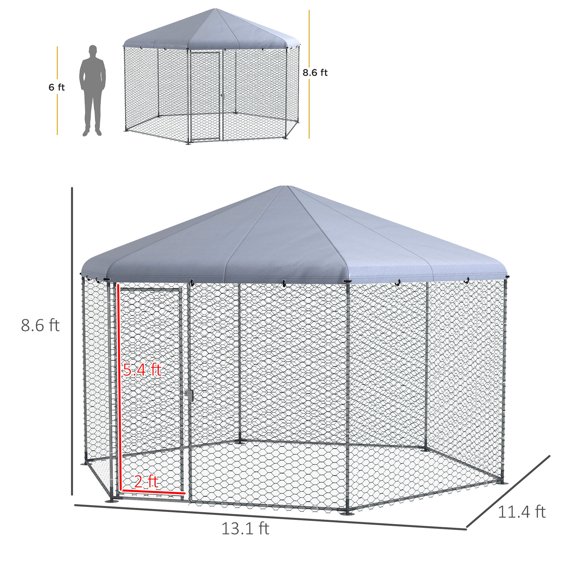 Pawhut Large Metal Chicken Coop Chicken Run For Chicken, Ducks And Rabbits With Waterproof And Anti Uv Cover, Walk In Poultry Cage Hen House For Outdoor And Yard Farm Use, 13' X 11.4' X 8.6' Silver Steel