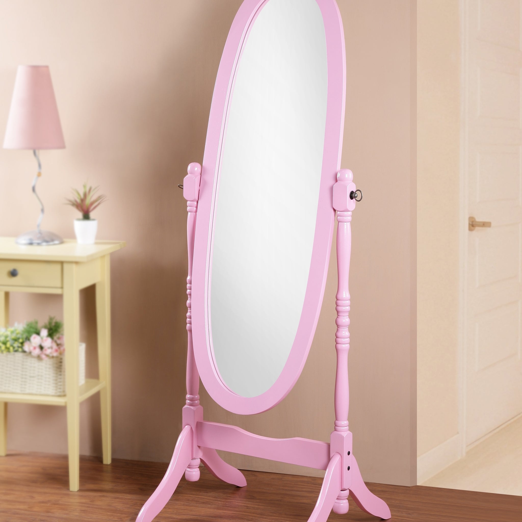 Traditional Queen Anna Style Wood Floor Cheval Mirror, Pink Finish Pink Wood