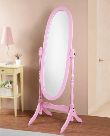 Traditional Queen Anna Style Wood Floor Cheval Mirror, Pink Finish Pink Wood