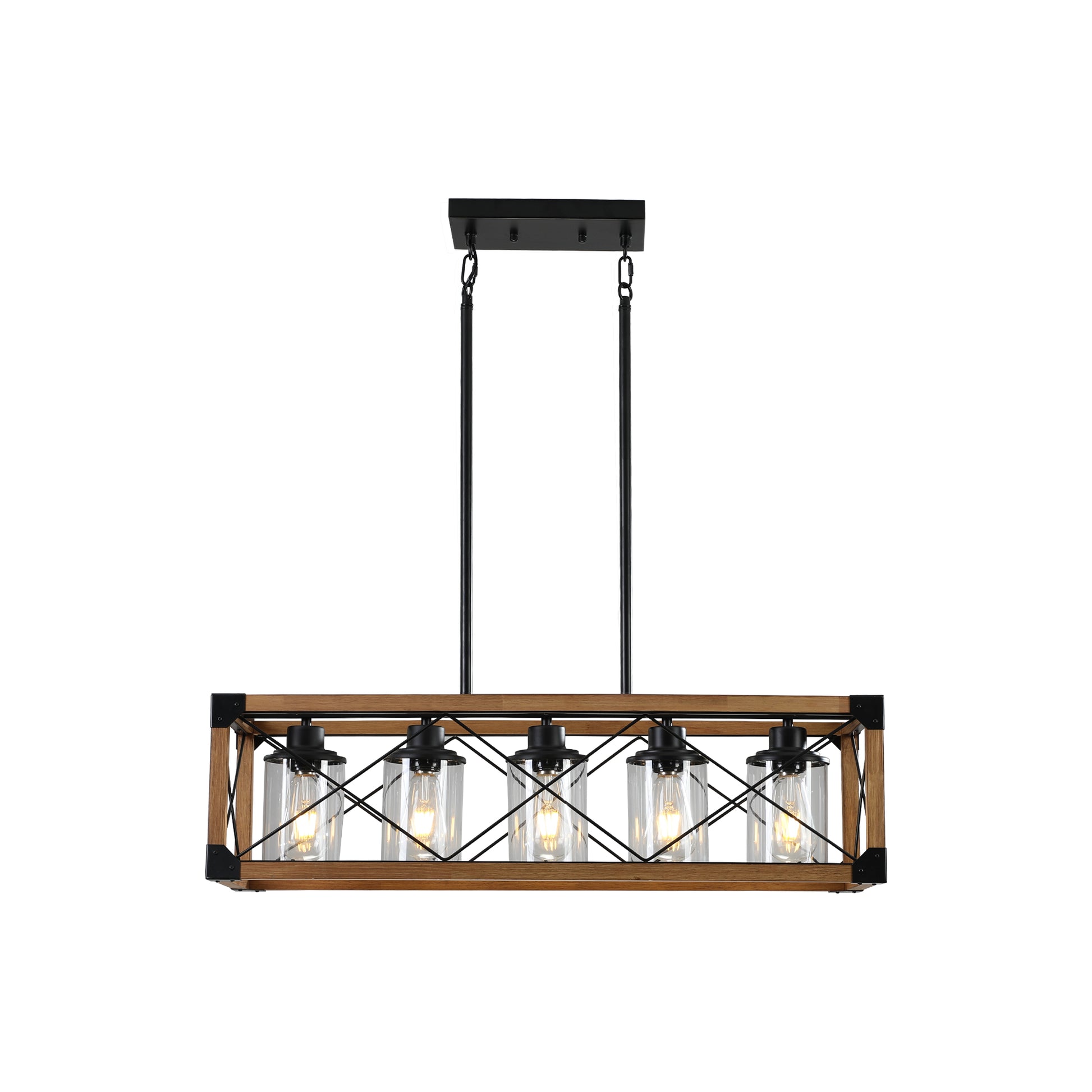 Same As W1340P155967 L1011 G 5 Light Retro Farmhouse Chandelier For Kitchen, Living Room, Dining Room Walnut No Bulbs Walnut Black Farmhouse Iron