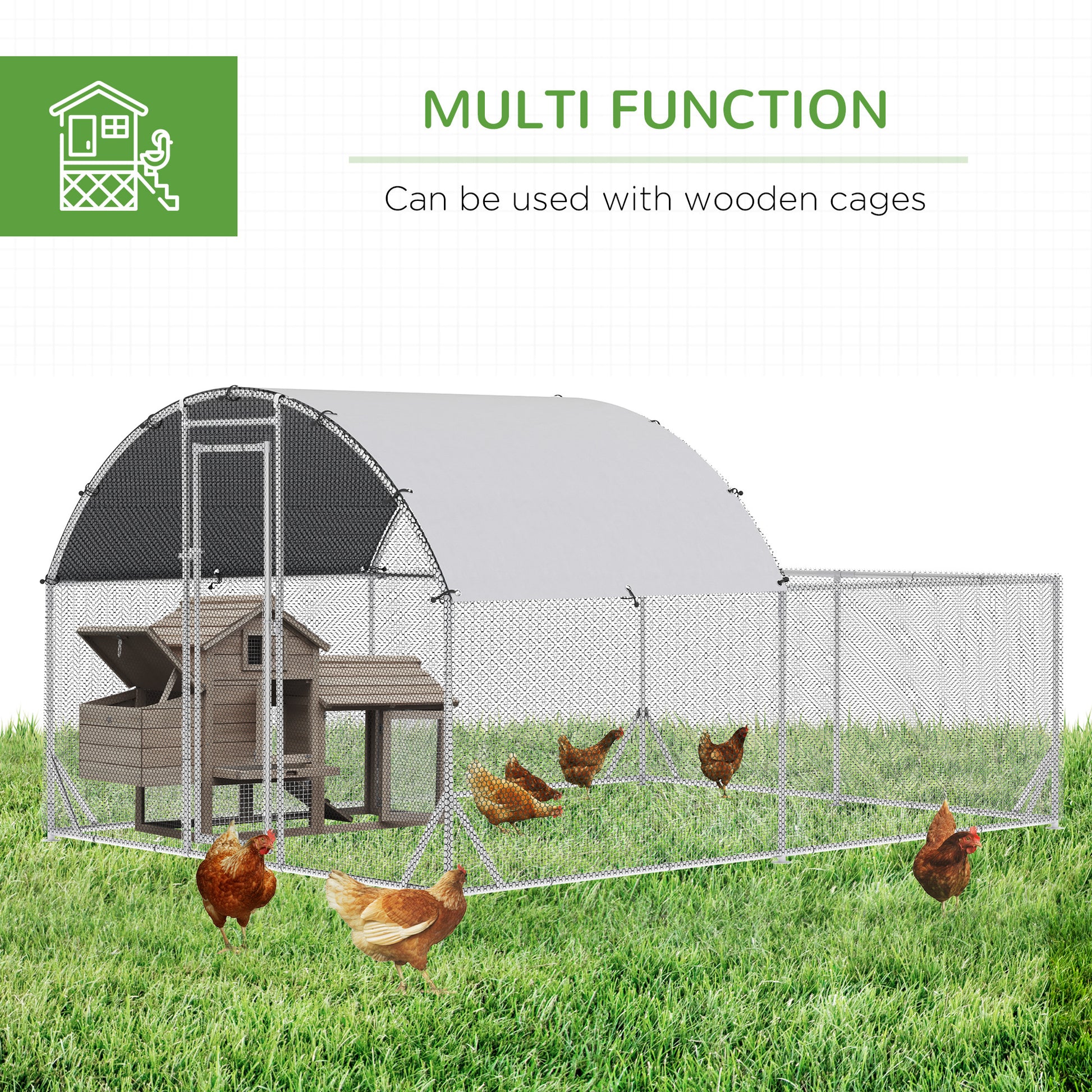 Pawhut Large Chicken Coop Metal Chicken Run For Chickens With Waterproof And Anti Uv Cover, Dome Shaped Walk In Fence Cage Hen House For Outdoor And Yard Farm Use, 1" Dia, 9.2' X 12.5' X 6.4' Silver Steel