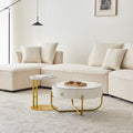 Morden Marble Nesting Table, Round Coffee Table Set Of 2 End Table For Living Room,Stacking Side Tables, For Living Room Bedroom, Accent Tea Table With Metal Frame, Sturdy And Easy Assembly Gold Gold Metal Stone