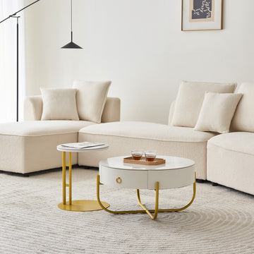 Morden Marble Nesting Table, Round Coffee Table Set Of 2 End Table For Living Room,Stacking Side Tables, For Living Room Bedroom, Accent Tea Table With Metal Frame, Sturdy And Easy Assembly Gold Gold Metal Stone