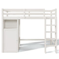 Twin Loft Bed With Wardrobe, Storage Shelves And Ladder, White Twin White Solid Wood Mdf