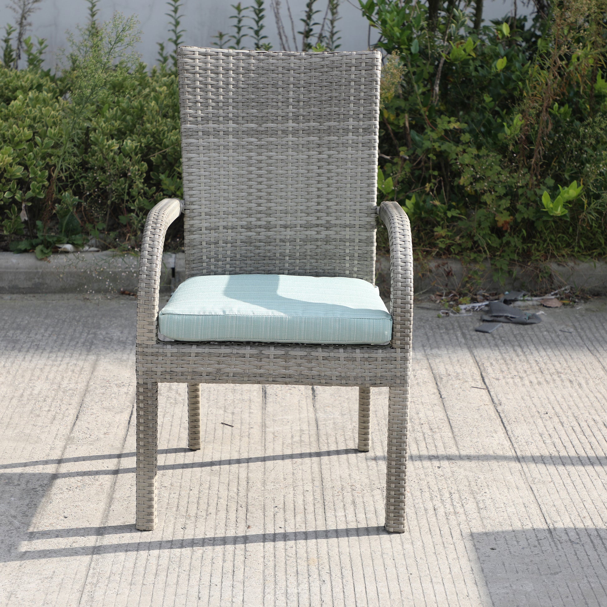 Balcones Outdoor Wicker Dining Chairs With Cushions, Set Of 8, Gray Aqua Gray Aluminium Wicker