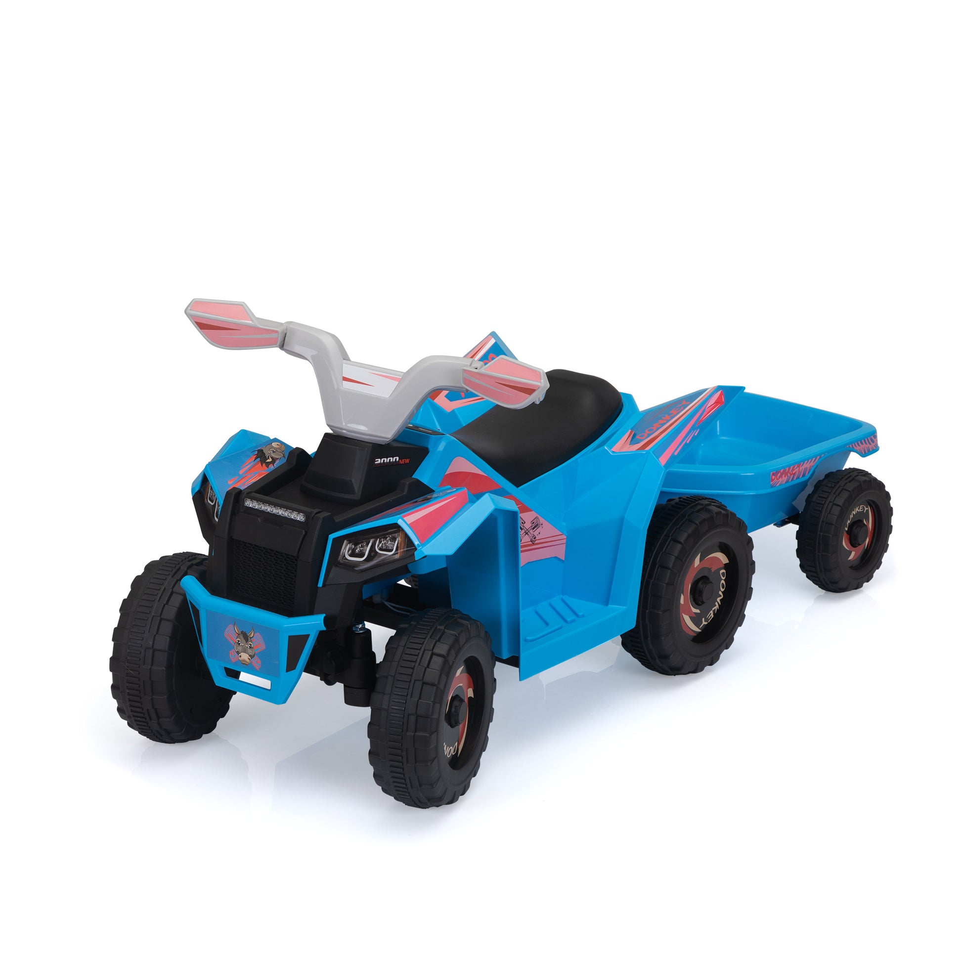 6V Kids Electric Atv, Toddler Ride On Car With Trailer, Music, Bluetooth And Power Display For Boys And Girls, Blue Blue Polypropylene