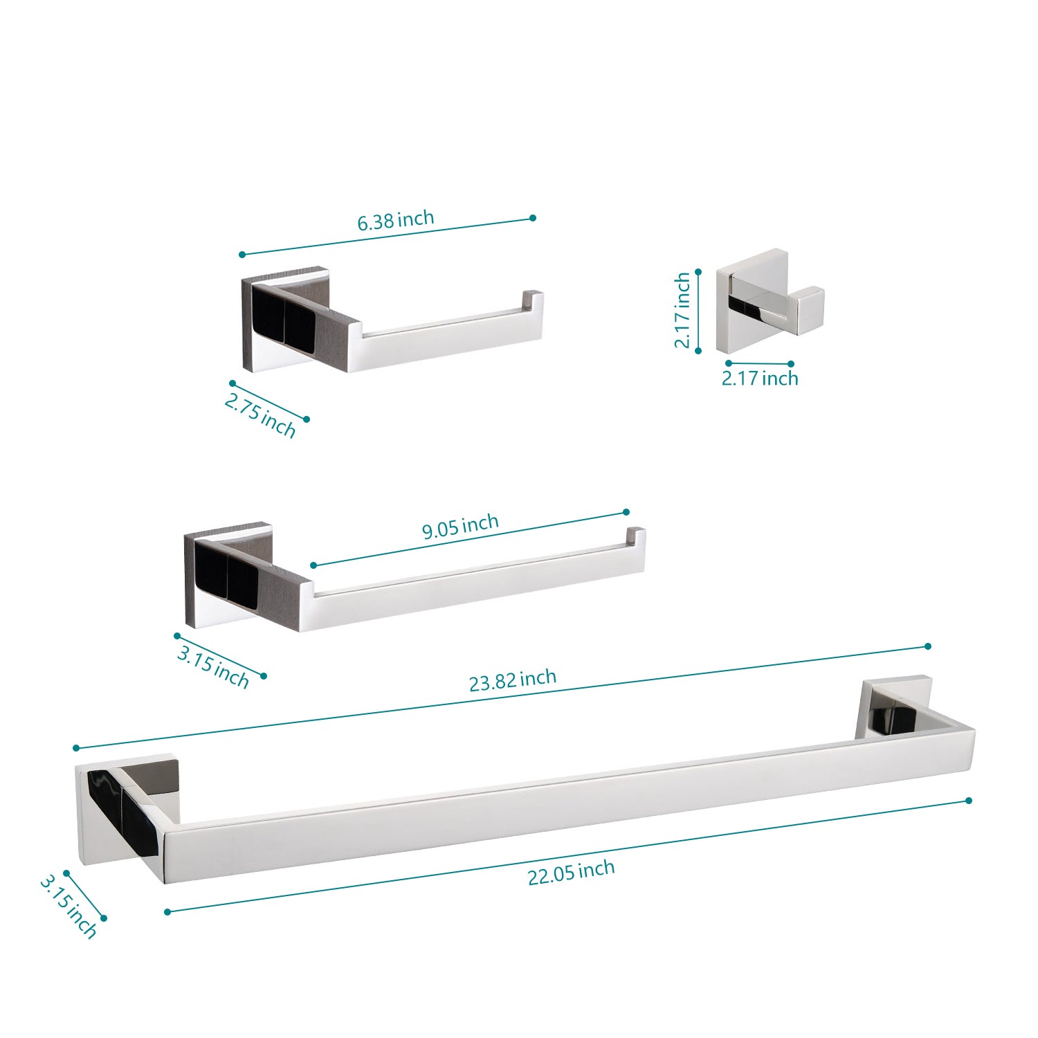 4 Piece Bathroom Hardware Set Chrome Stainless Steel