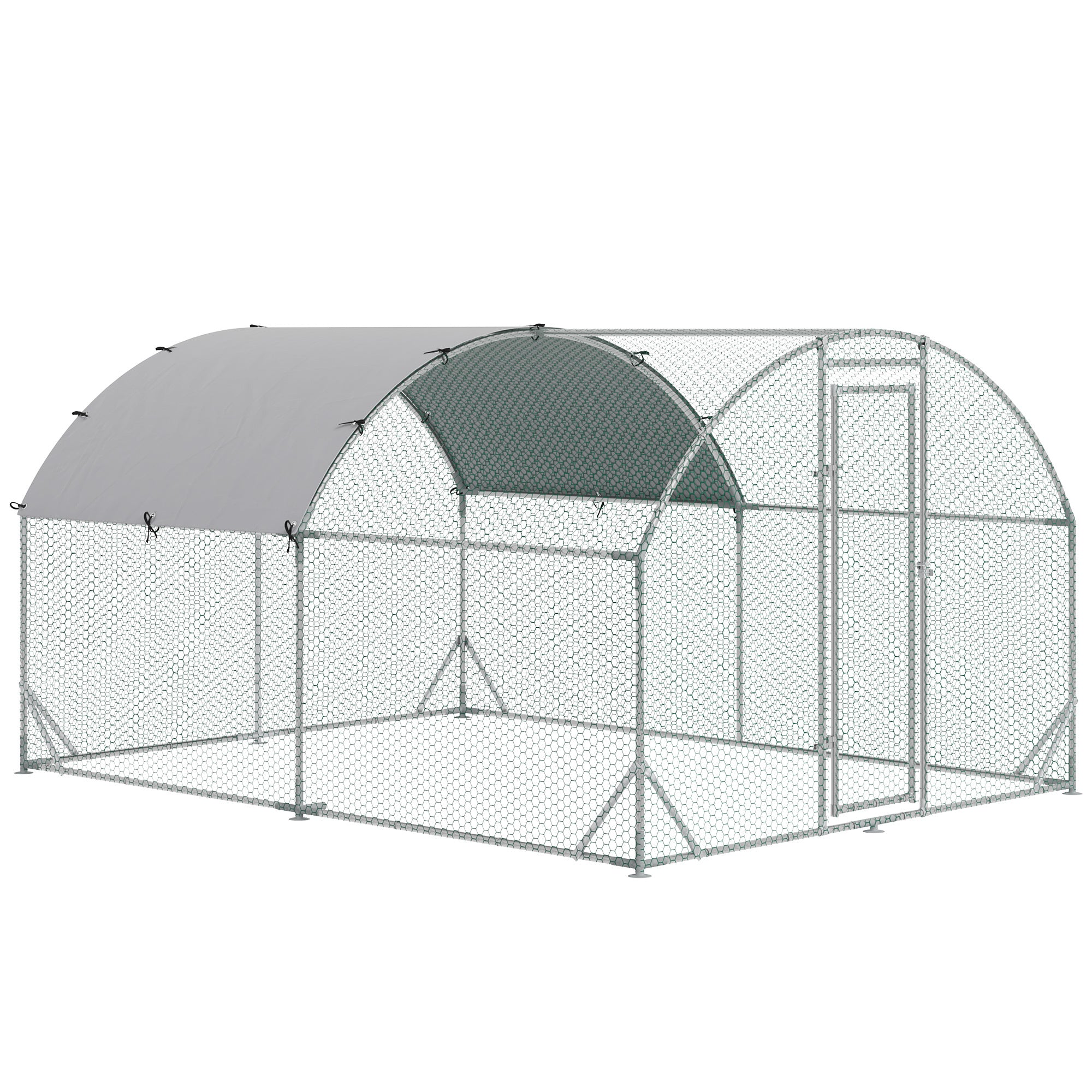 Pawhut Large Chicken Coop Metal Chicken Run With Waterproof And Anti Uv Cover, Dome Shaped Walk In Fence Cage Hen House For Outdoor And Yard Farm Use, 1" Tube Diameter, 9.2' X 12.5' X 6.5' Silver Steel