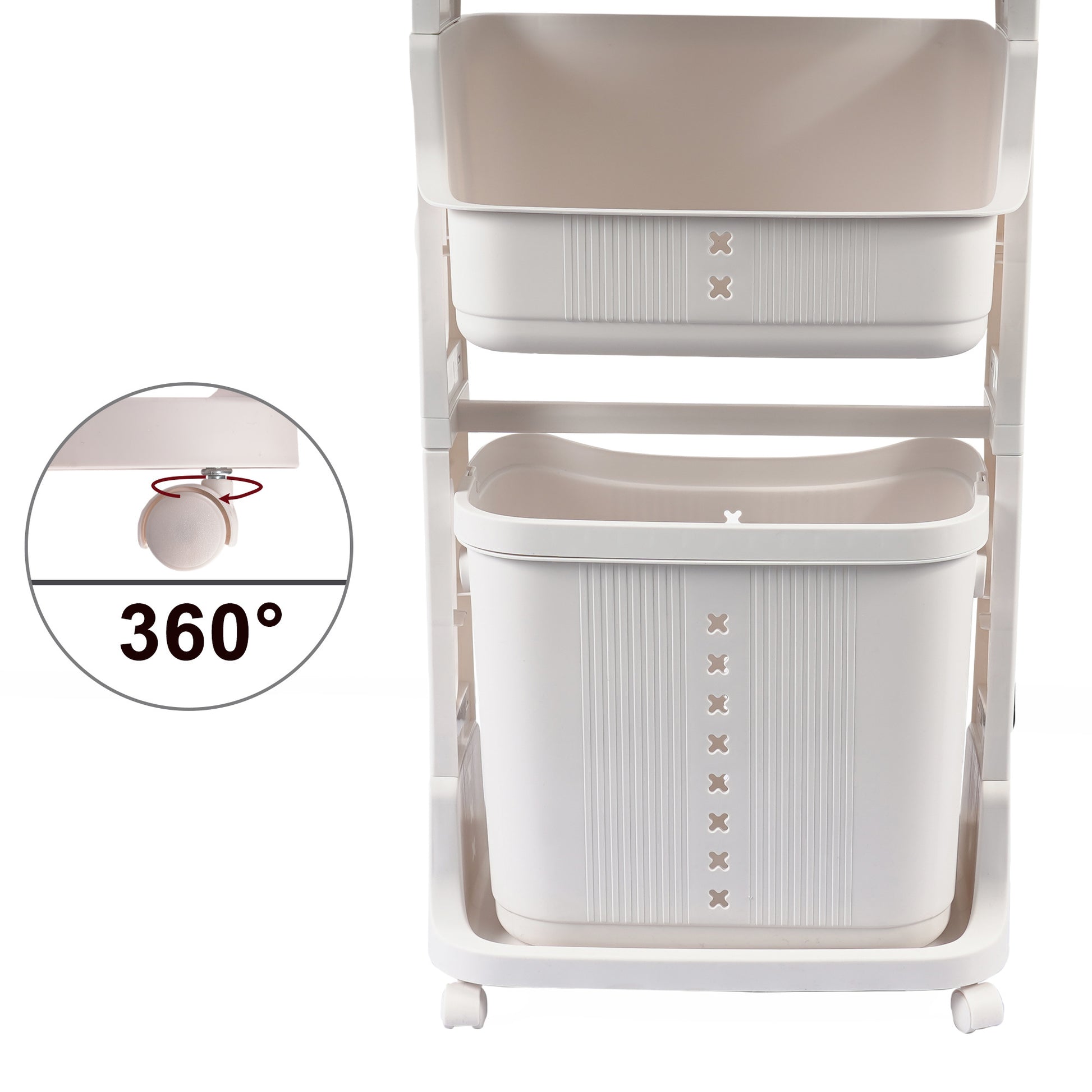 Laundry Basket Plastic Hamper 2 Tier Storage Sorter Hampers With Wheels For Kitchen Bedroom Bathroom Free Standing Storage Baskets White White Plastic